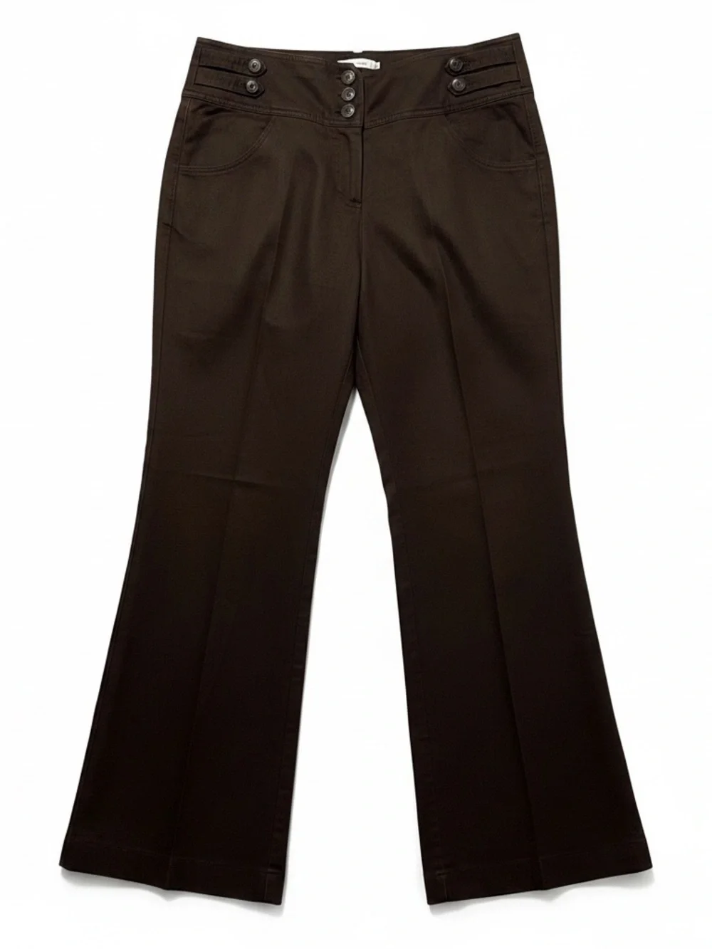VTG Y2K Brown Flared Stretch Trouser Wide Waistband Side Button Tab Bootcut